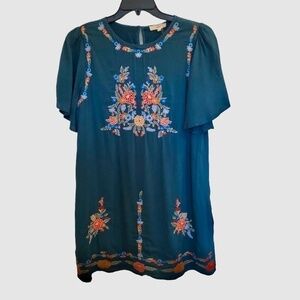 Entro Women’s Turquoise Embroidered Dress, Size M